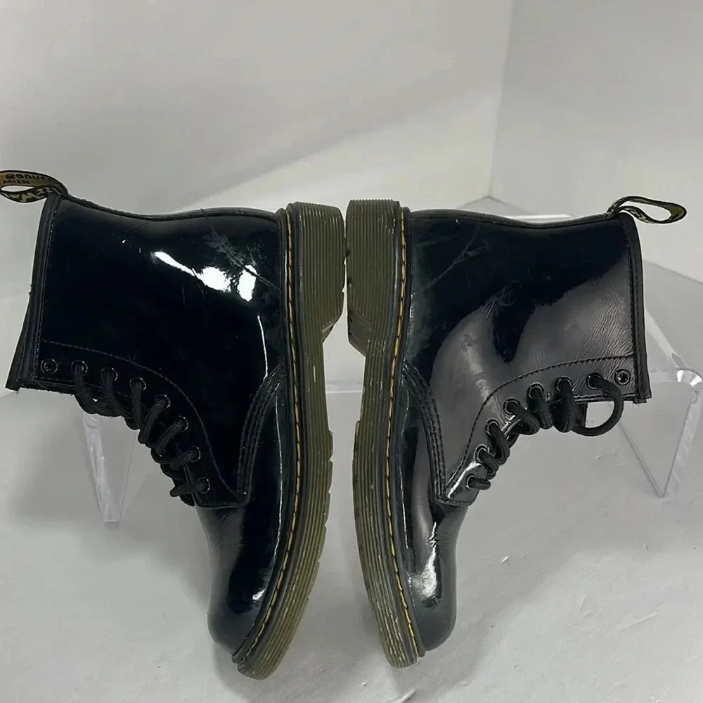 Dr. Martens 1460J Black 8-Eye Patent Leather Lace-Up/Zip-Up Combat Boots Size 2